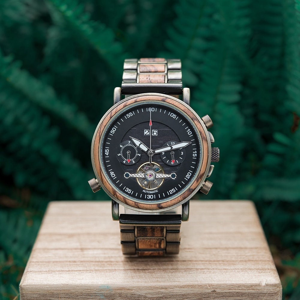 Engraved Mens Watch made of Wood | Engraved Wood Watches for Men | Automatic Watch | Wood Watch | 1st Anniversary gift, birthday present